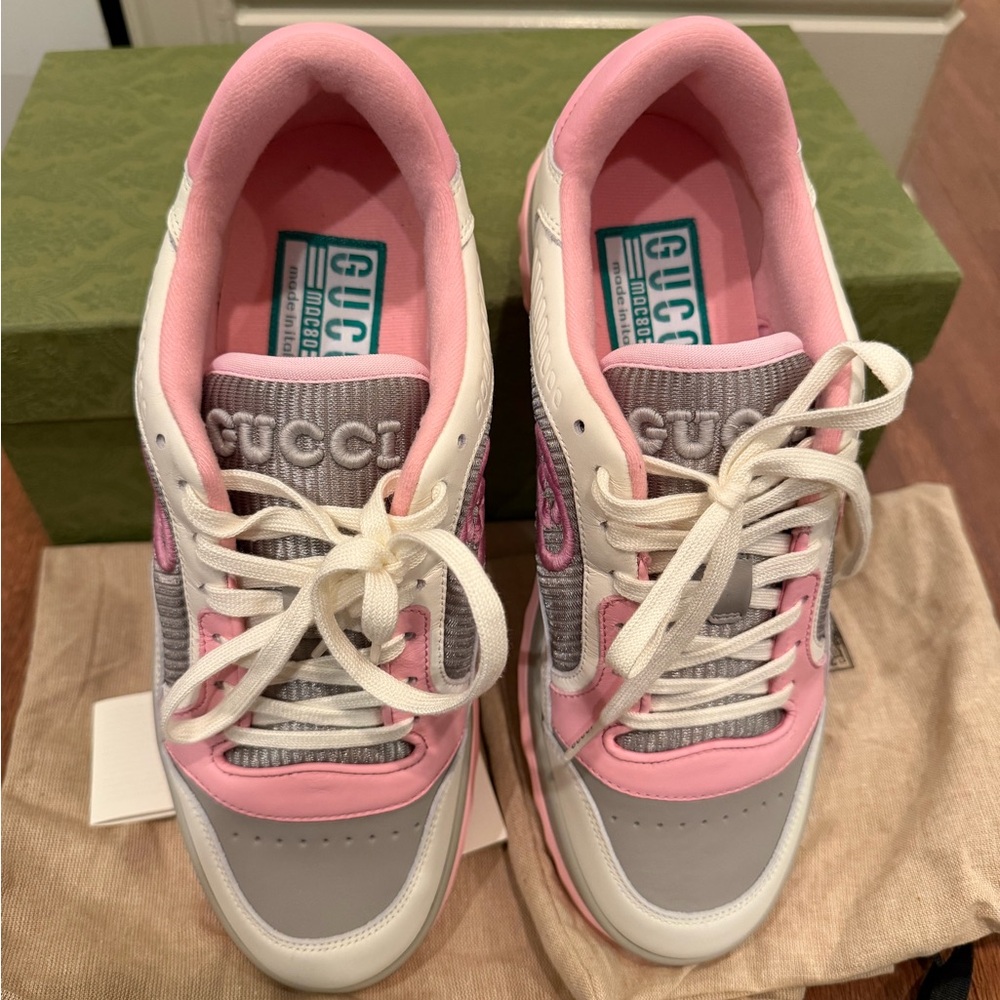 Gucci Mac80 Pink & Grey Calfskin Leather Sneakers - Picture 14 of 16